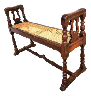 Antique English Walnut & Cane Window Bench