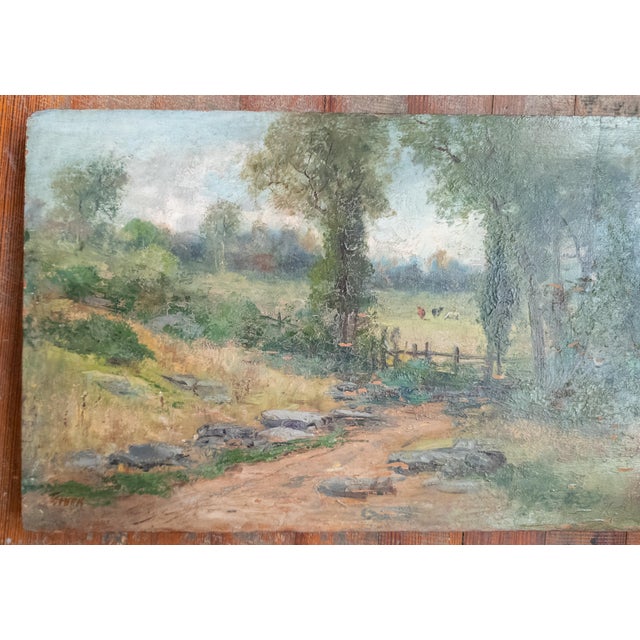 Farmhouse 19th Century English or American Pastoral Landscape With Cows, Signed For Sale - Image 3 of 15