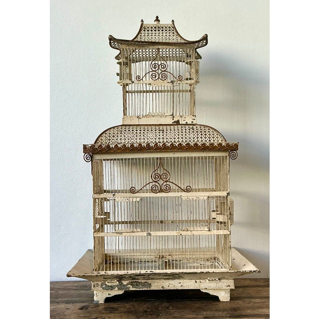 Vintage Distressed Chinoiserie Metal Birdcage For Sale - Image 4 of 12