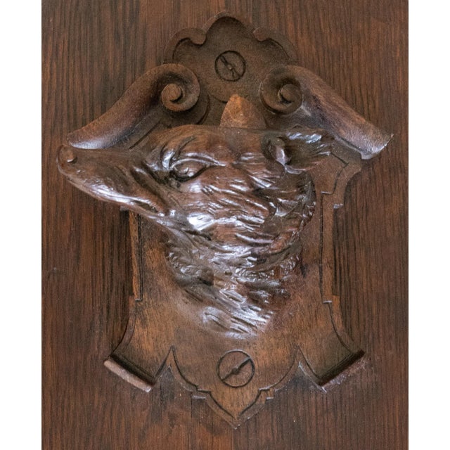 Antique Black Forest Carved Dog Head & Bronze Hook Hanger Coat Rack For Sale - Image 4 of 8