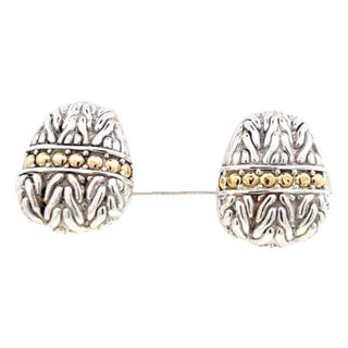 1990s Pair of John Hardy Estate No Original Back Earrings Sterling Silver 18k Y Gold For Sale