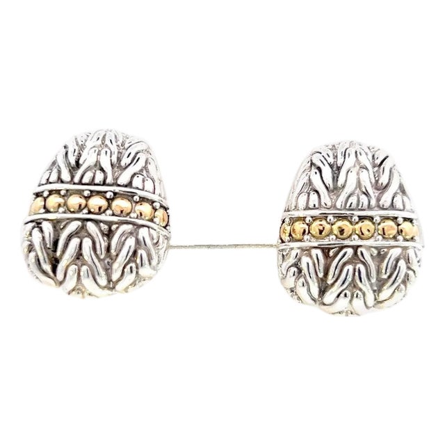 1990s Pair of John Hardy Estate No Original Back Earrings Sterling Silver 18k Y Gold For Sale