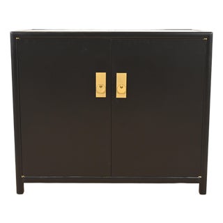 Michael Taylor for Baker Hollywood Regency Black Lacquered Bar Cabinet, Newly Refinished For Sale