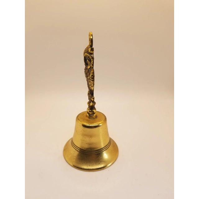 Vintage Brass Metal Hand Bell Owl Figurine Handle, Made England For Sale - Image 4 of 5