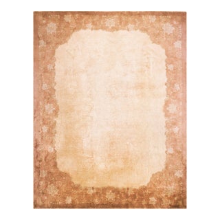 1920s Tan Camel Minimalist Antique Chinese Art Deco Rug 9'0" X 11'9" Handknotted Wool Carpet For Sale