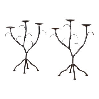 1950s Pair of French Iron Candlesticks For Sale