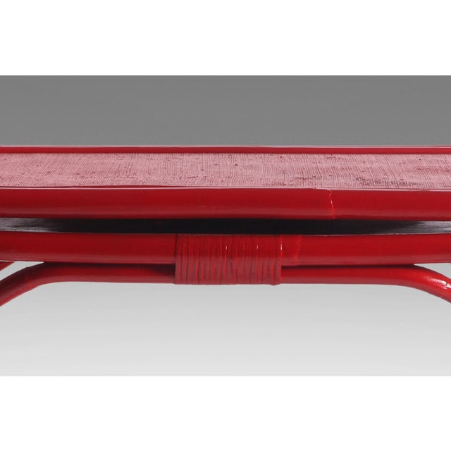 Gorgeous Chinoiserie Red Bamboo Server / Bar Stand with Swivel Top For Sale - Image 12 of 13