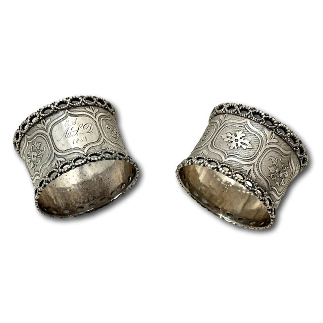 This Really is an Exceptionally Nice Looking Original Matching Pair of Antique American Coin Silver Napkin Rings. Classic...