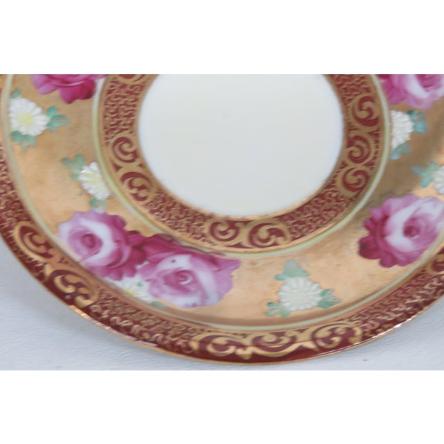 Mogi Momonoi Gold Burgundy Bone China Flower Tea Cup & Saucer Set 4653b For Sale - Image 16 of 18