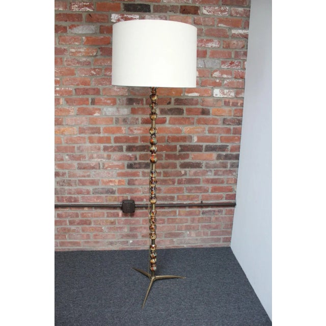 Italian Modernist Ceramic Floor Lamp With Brass Tripod Base For Sale - Image 13 of 13