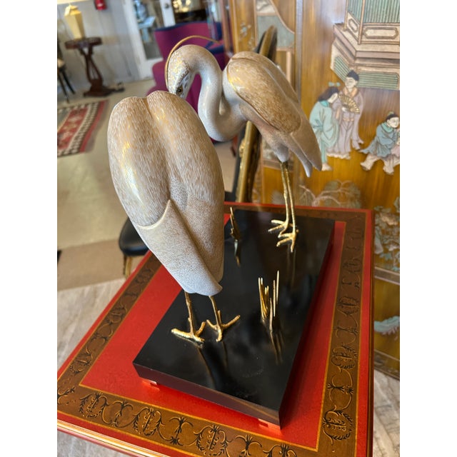 Giulia Mangani for Ogetti Porcelain & Gilded Brass Herons on Black Platform For Sale - Image 11 of 12