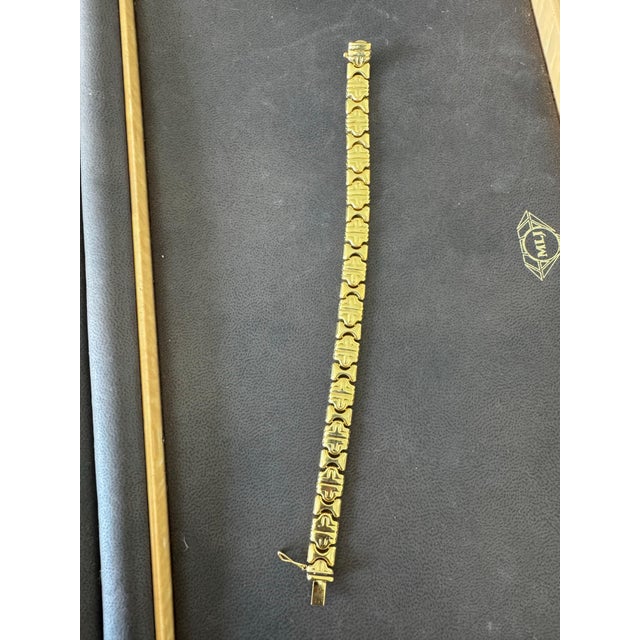 Vintage 14 Karat Yellow Gold 16.2Gm Parentesi link Bracelet Unisex, 7.5 ", Italy For Sale - Image 11 of 18