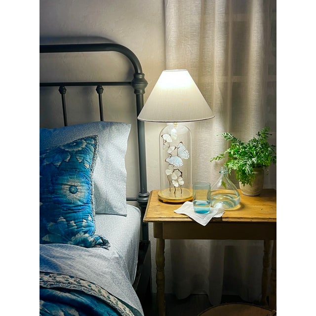 White and Light Blue Butterfly Cloche Lamp For Sale - Image 4 of 7