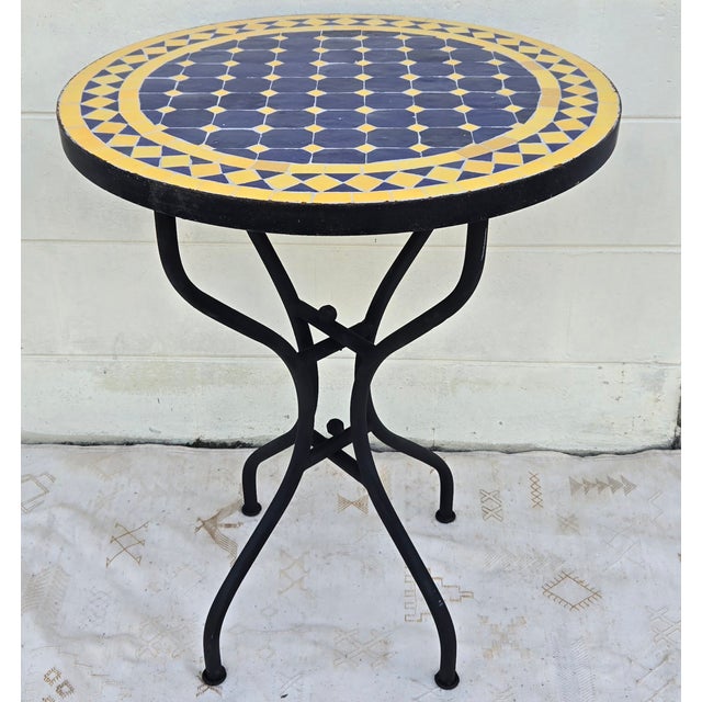Metal 24" Blue and Yellow Moroccan Mosaic Table - 2 Pieces For Sale - Image 7 of 7