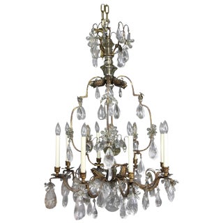 Louis XV Gilded Wrought Iron and Rock Crystal Chandelier For Sale