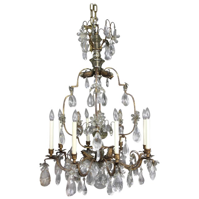 Louis XV Gilded Wrought Iron and Rock Crystal Chandelier For Sale