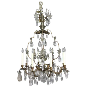 Louis XV Gilded Wrought Iron and Rock Crystal Chandelier