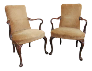 Queen Anne Solid Mahogany Shepherds Crook Arm Chairs - a Pair