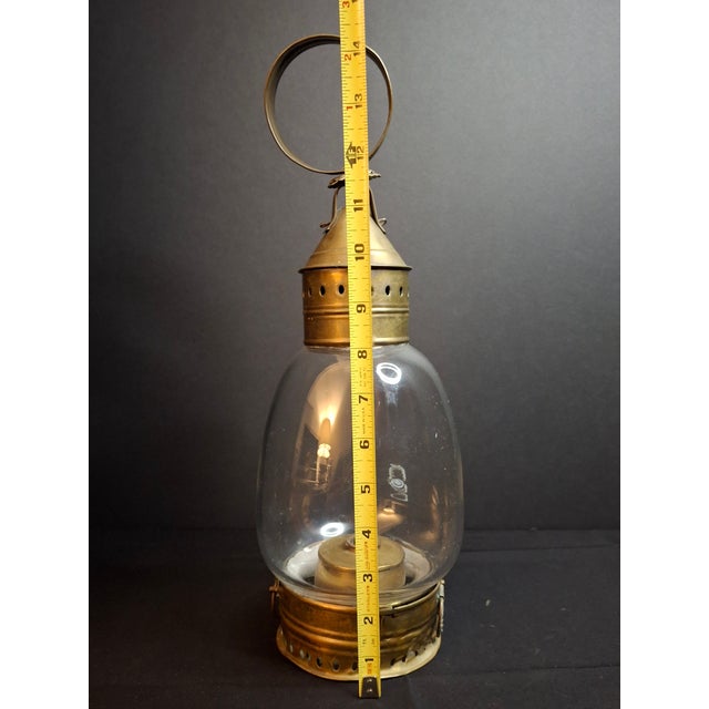 Antique 1840s Brass Whale Oil Lantern Fixed Globe Pear Shape Glass For Sale - Image 12 of 14