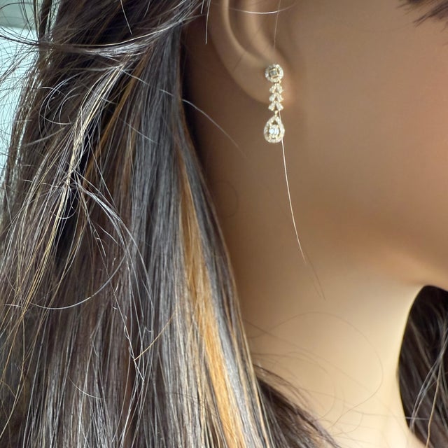 2000 - 2009 14k Yellow Gold Baguette and Round Diamond Dangle Delicate in Size Earrings-Set of 2 For Sale - Image 5 of 7