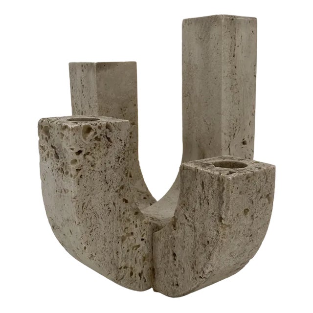 Brutalist Candleholder in Travertine by Fratelli Mannelli, 1970s For Sale