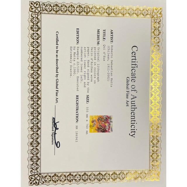 1990s 1990s Surrealist Lithograph by Roberto Matta, Framed For Sale - Image 5 of 7