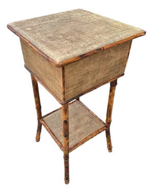 1900s Aesthetic Movement Tiger Tortoise Bamboo & Grassmat Pedestal Table Storage Box