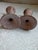 Vintage Mid-Century Faux Bois Ceramic Candle Holders With Teal Glazed Rims - A Pair For Sale - Image 4 of 10
