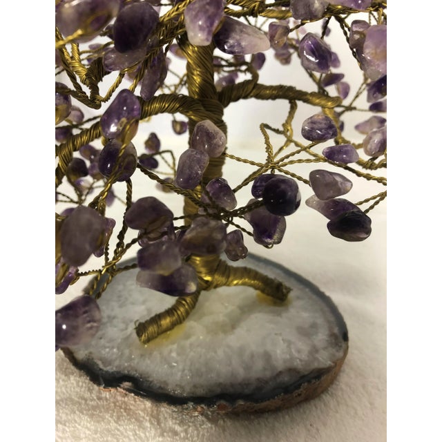 Art Nouveau Vintage Amethyst Tree on Agate Base Tree of Life With Copper Trunk and Stems For Sale - Image 3 of 7