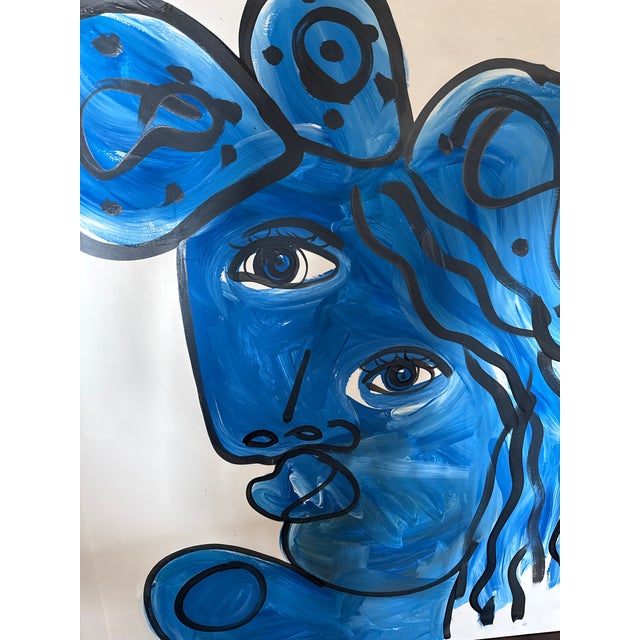 1970s 1970s Peter Keil Large Scale Cubist Blue Picasso Painting For Sale - Image 5 of 6