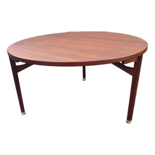 Mid Century Round Three Legged Dining Table in Walnut by Jens Risom For Sale
