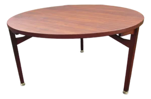 Mid Century Round Three Legged Dining Table in Walnut by Jens Risom