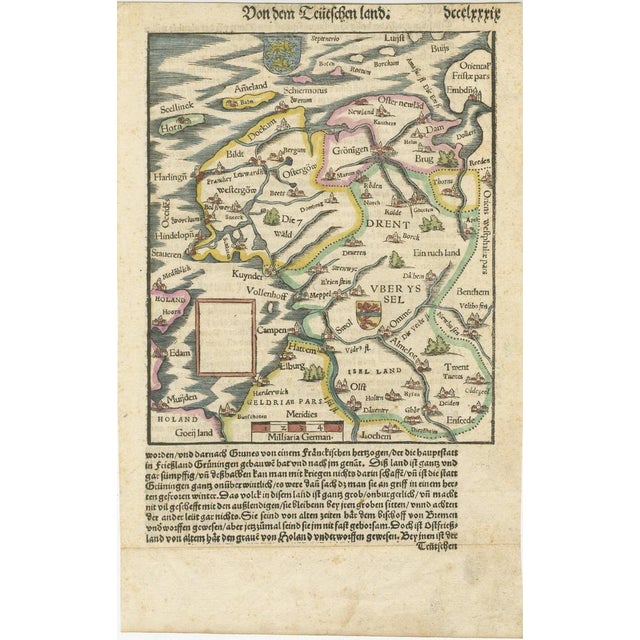 Frisia, Groningen and Overijssel – Rare Woodcut Map by Münster, c. 1550, Germany This highly decorative 16th-century...