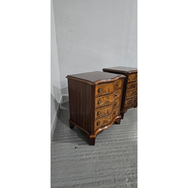 Serpentine Mahogany Bedside Lamp Chests of Drawers, 1920, Set of 2 For Sale - Image 9 of 11