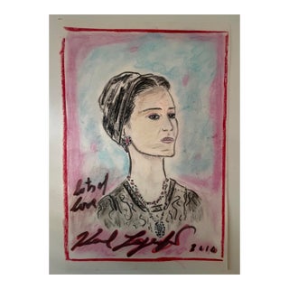 Original Signed Karl Lagerfeld Drawing Portrait of Sheikha Moza, 2010 For Sale
