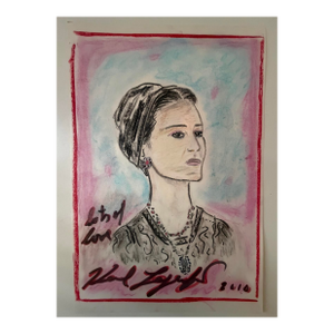 Original Signed Karl Lagerfeld Drawing Portrait of Sheikha Moza, 2010