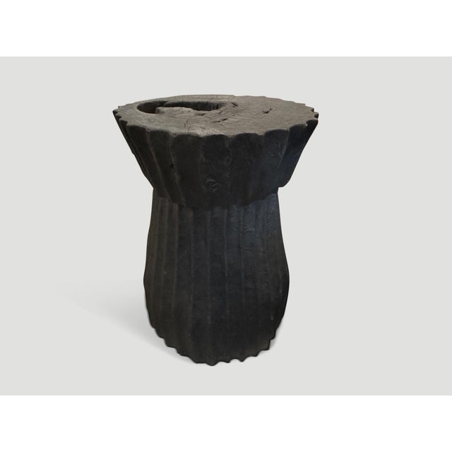 Andrianna Shamaris Charred Minimalist Teak Wood Pedestal or Side Table For Sale - Image 13 of 18