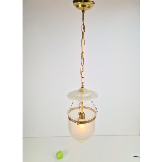 Vintage Brass and Mounted Glass Hundi Lantern Bell Lamp, 1950s For Sale - Image 11 of 13