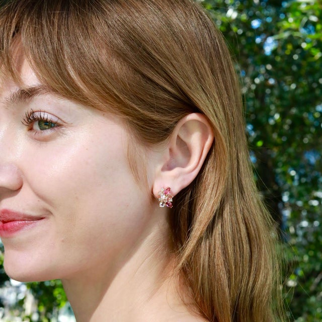 Nina Zhou Jewelry Nina Zhou 5.30 CTW Morganite, Pink Tourmaline and Diamond Cluster Earrings For Sale - Image 4 of 4