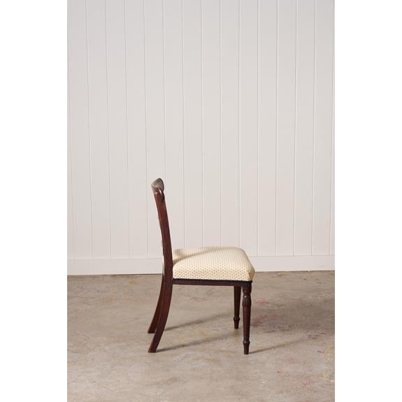 Victorian Set of 6 | English Victorian Mahogany Dining Chairs With Newly Upholstered Tiny Blue Dot Fabric For Sale - Image 3 of 8