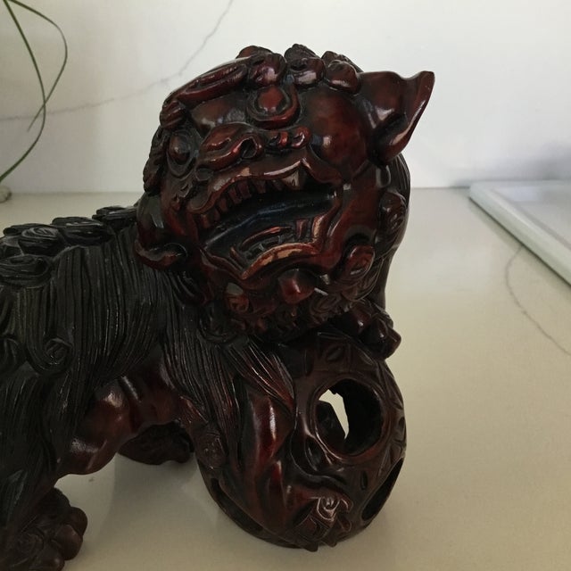Asian Pair of Early 20th Century Hand Carved Foo Dogs For Sale - Image 3 of 9