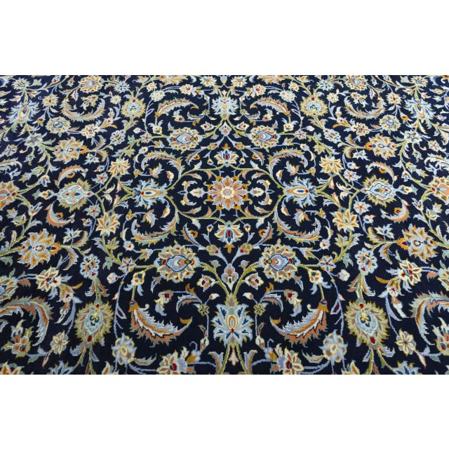 Hand-Knotted Kashan Rug with Dark Blue with Floral Patterns For Sale - Image 6 of 13