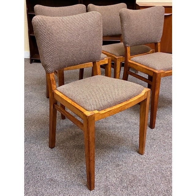 1950s Set of Vintage English Oak Dining Chairs W/ Upholstered Back & Seat by G-Plan Furniture, Uk c.1950 For Sale - Image 5 of 9