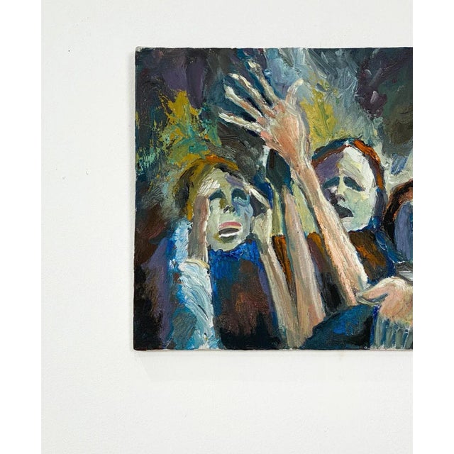 A Mid Century Figurative oil on canvas of 3 suffering people, H. Krell.