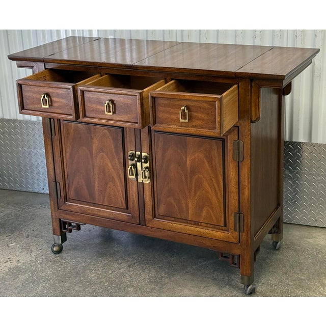 Hollywood Regency Vintage Century Furniture Hollywood Regency Ming Flip Top Server Cart For Sale - Image 3 of 10