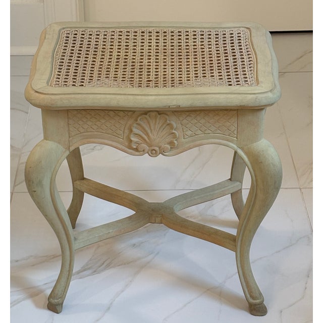 Vintage French Louis XV Style Wooden Stool / Vanity Stool With Caned Seat For Sale - Image 9 of 17
