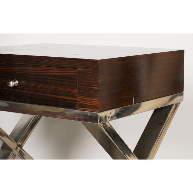 Late 20th Century Phyllis Morris Style Macassar Ebony & Polished Metal X-Base Side Table For Sale In Los Angeles - Image 6 of 11