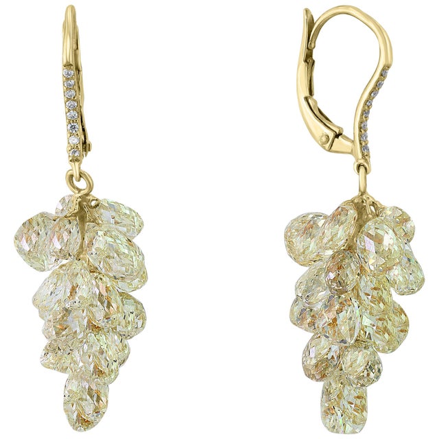 27 Carat Diamond Briolettes Hanging Drop Earrings 18 Karat Yellow Gold For Sale - Image 15 of 18