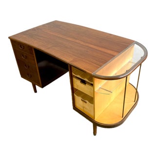 Danish Mid Century Modern Tambour Door Desk With Side Bar For Sale