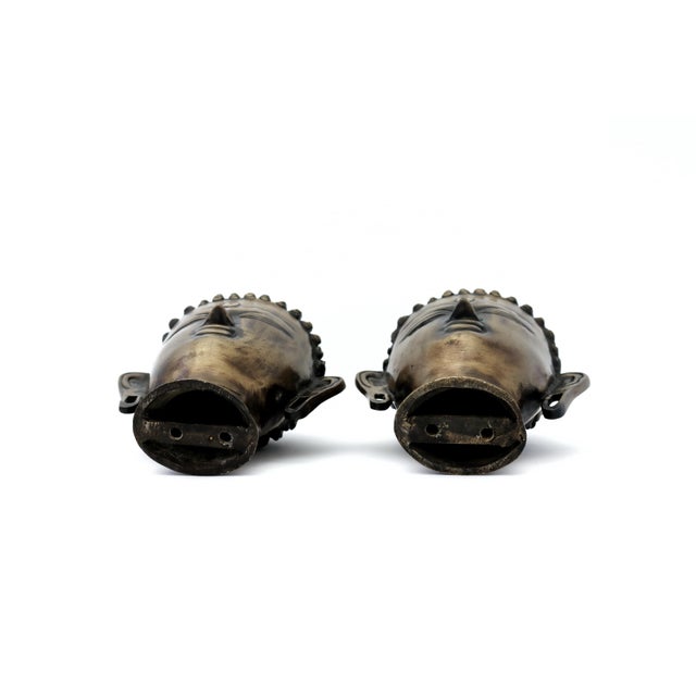 Metal Brass Buddha Head Figurines; Bookends For Sale - Image 7 of 7